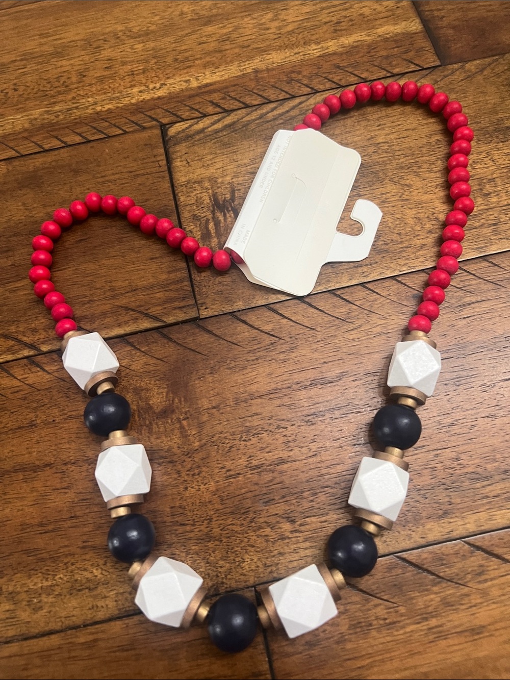 Cato Red, White, Black & Gold Geometric Beaded Necklace